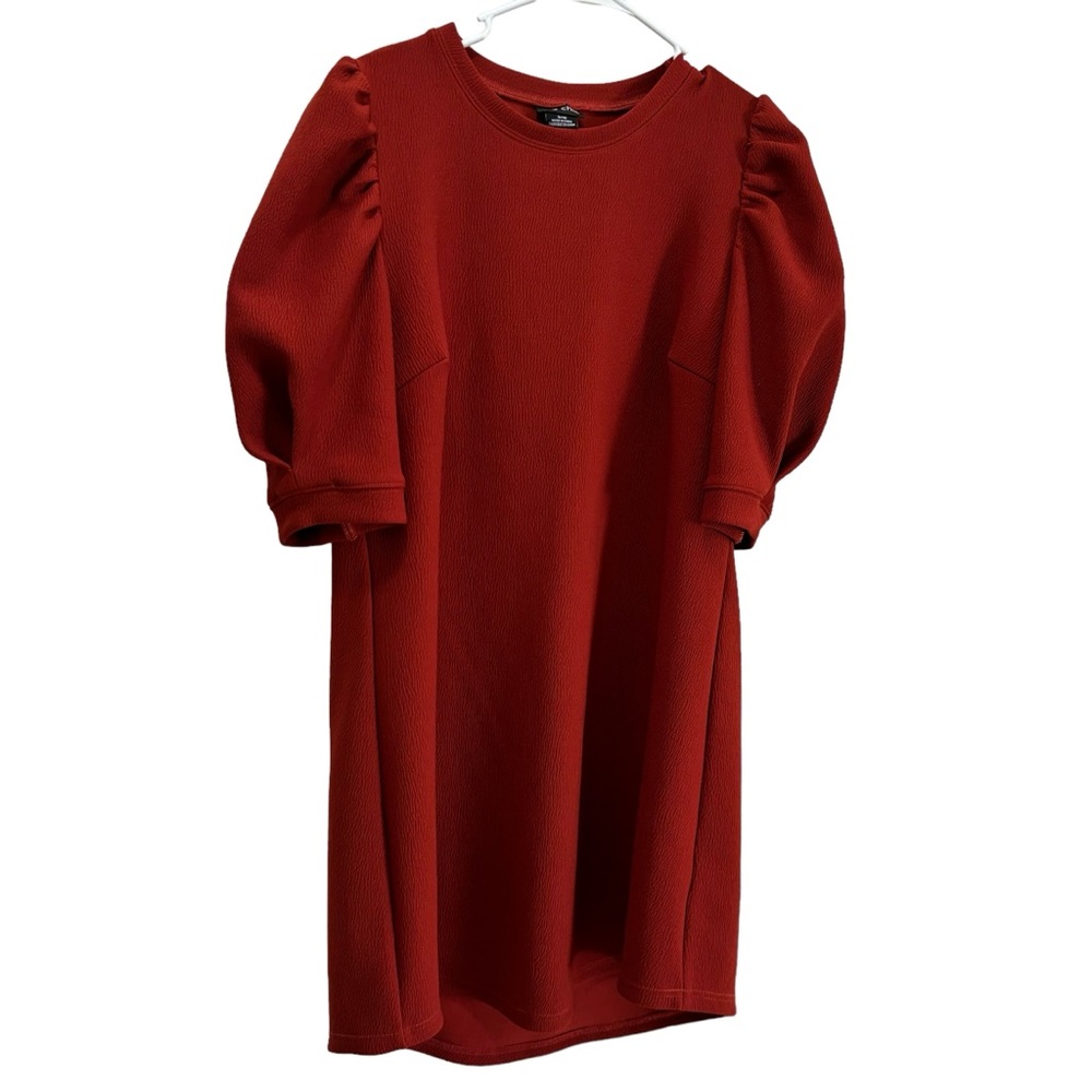 City Chic Rust Colored Puff Sleeve Jacquard Dress Size 16